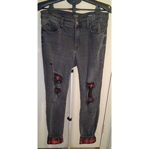 Women's Judy Blue Skinny Fit Buffalo Plaid Peek-A-Boo Denim Jeans, Sz 11/30